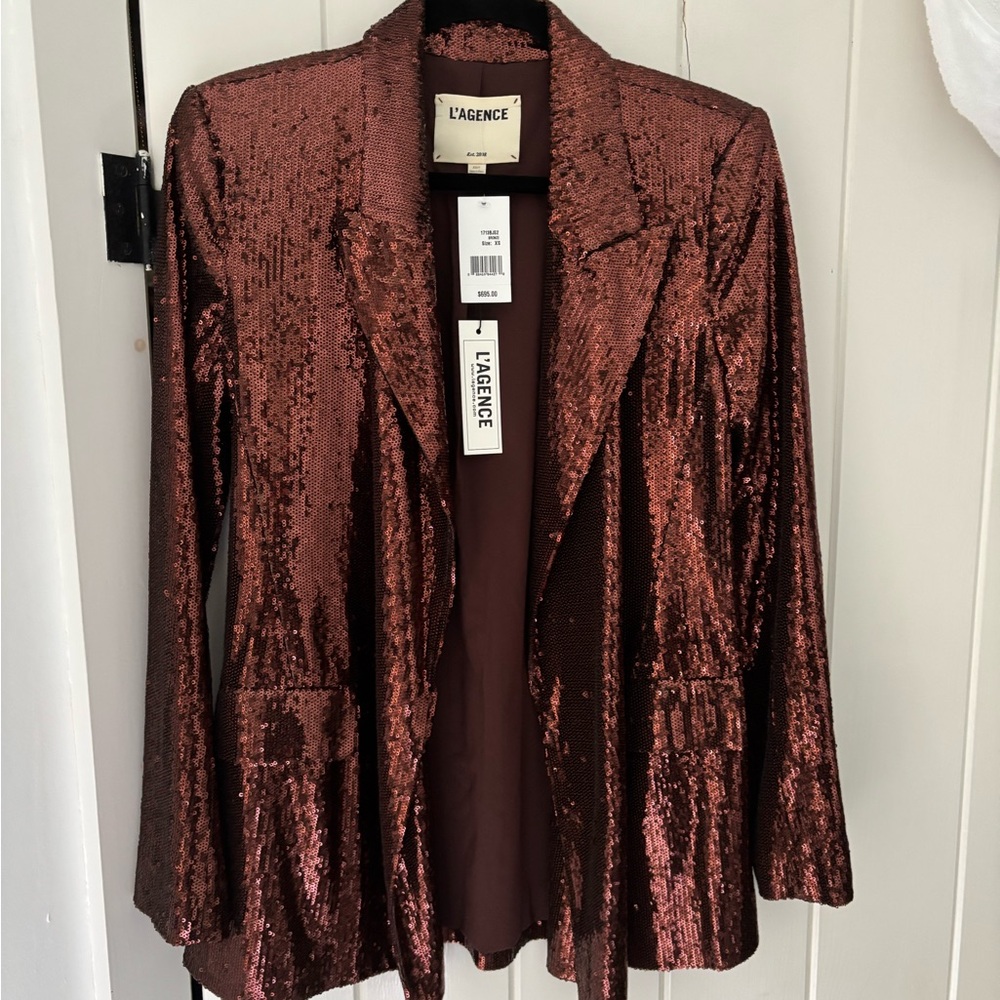 L'AGENCE Brown sequin Blazer Suit Jacket